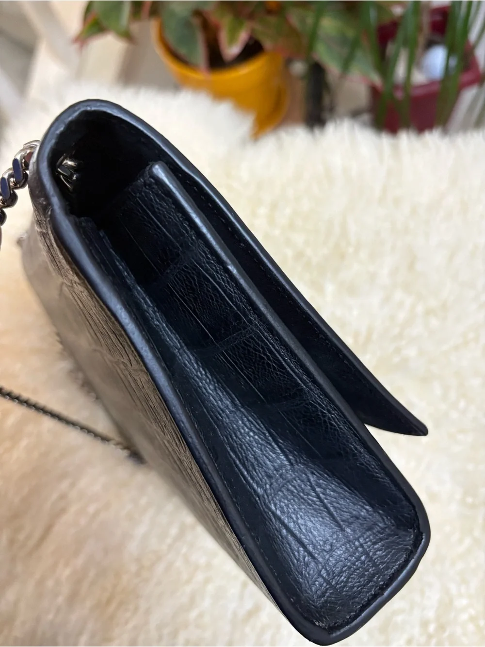 YSL Calfskin Crocodile Embossed Medium Classic Monogram Kate TasselSatchel Black
